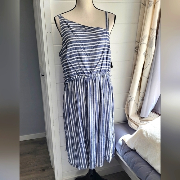 52seven Sleeveless Nautical Striped Asymmetrical Dress Size Large - Picture 1 of 14